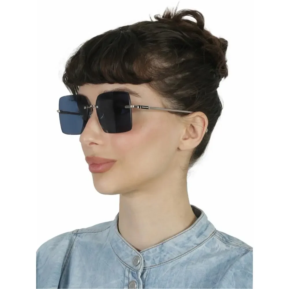 New Salvatore Ferragamo SF311S 743 Blue Square Rimless Women Sunglasses